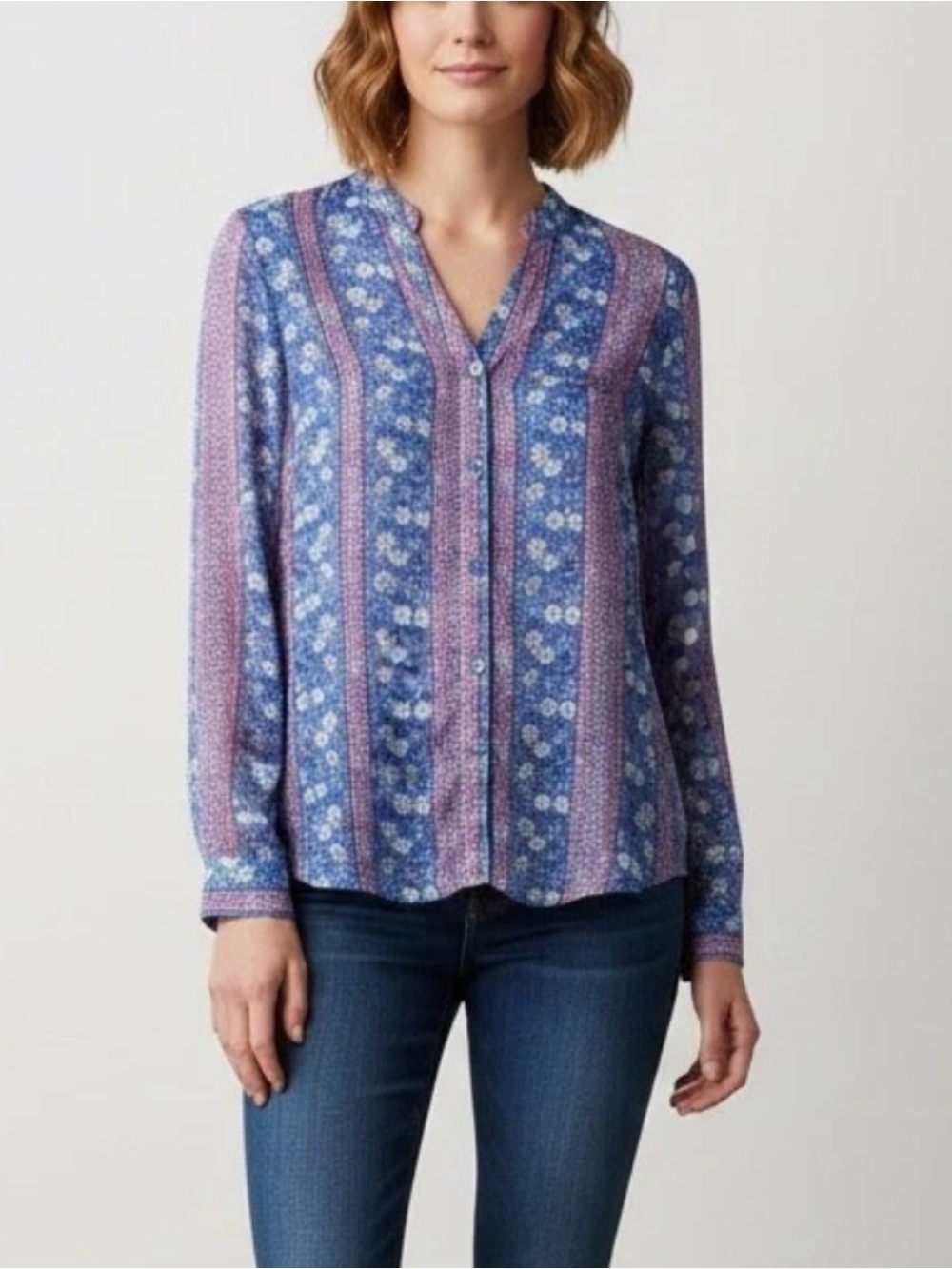KUT From the Kloth Jasmine Floral Chiffon Blouse Small Boho Sheer Button Up